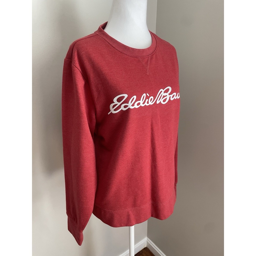 Eddie Bauer Women M Sweatshirt Logo Red‎ Crew Cozy Fleece Holiday Boxy Christmas